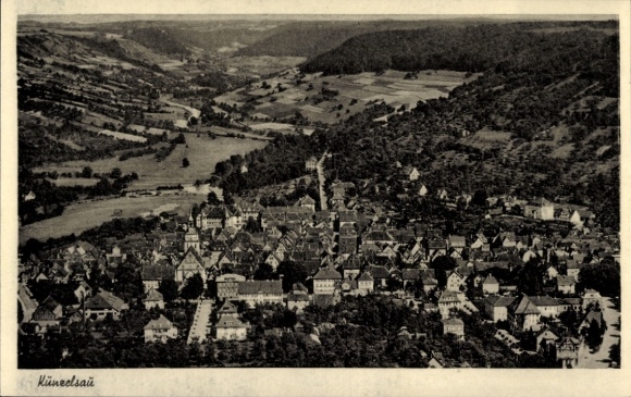 Postcard Künzelsau am Kocher Hohenlohekreis, aerial photograph