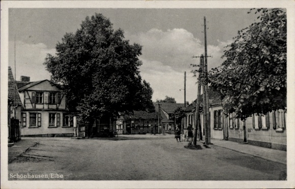 Postcard Schönhausen an der Elbe, street section