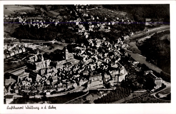 Postcard Weilburg an der Lahn Hessen, aerial photograph