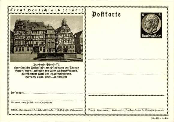 Postal stationery Postcard Butzbach in Taunus Hessen, fountain, half-timbered houses
