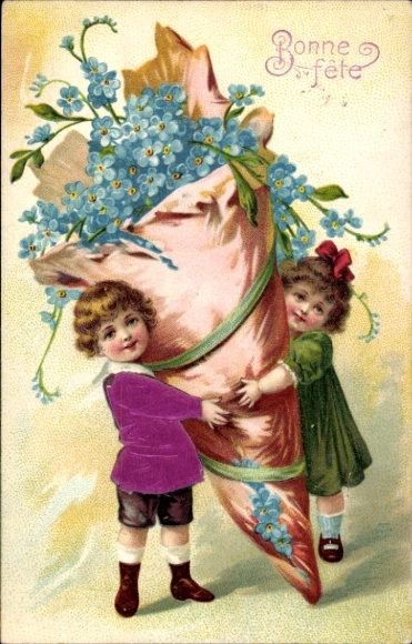 Material Postcard Congratulations, Children, Forget-me-not