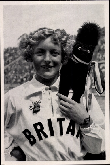 Collection picture Olympia 1936, swimmer Ruthley Moris-Hancock, talisman, soft toy black cat