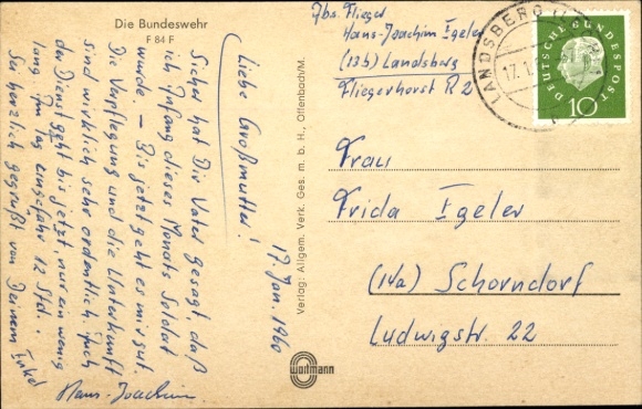 Postcard German military aircraft, F 84 F, Bundeswehr Luftwaffe, BA-108, BA-111, BA-101