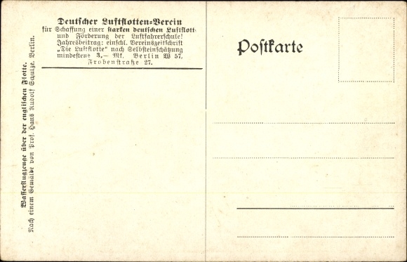 Kunstenaarskaart Schulze, Hans Rudolf, watervliegtuigen boven de Engelse vloot, I. WW