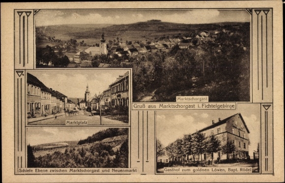 Ak Marktschorgast in het Fichtelgebirge, Schiefe Ebene, Marktplatz, Gasthof zum goldenen Löwen