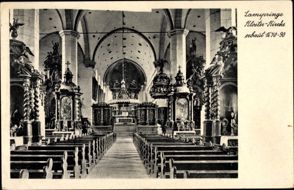 Postcard Lamspringe in Lower Saxony, monastery church, interior view