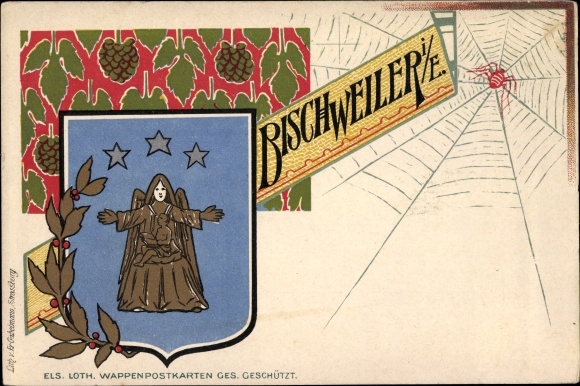 Coat of arms PC Bischwiller Bischweiler Alsace Bas Rhin, hops, spider web