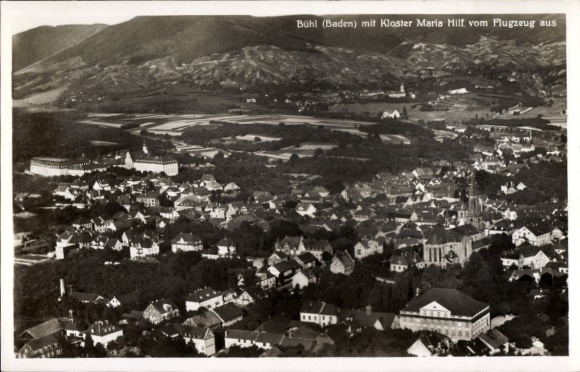 Postcard Bühl in Baden Schwarzwald, aerial photograph, Maria Hilf Monastery