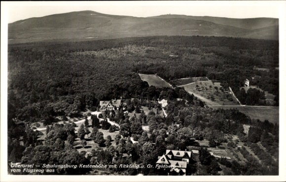 Postcard Oberursel in Taunus Hessen, aerial photography, training castle Kestenhöhe, Altkönig, Gr. Feldberg
