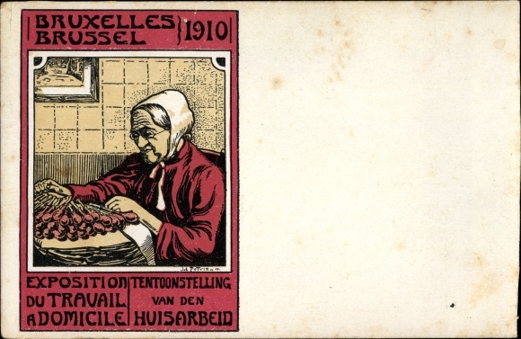 Chromo-Litho Bruxelles Brussels, Exposition du Travail a Domicile 1910, Huisarbeid, lace maker