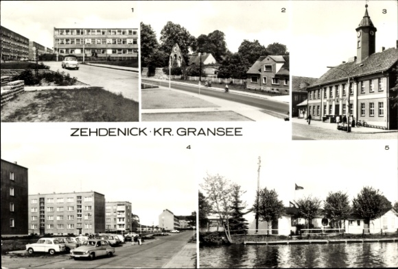 Postcard Zehdenick in Brandenburg, Karl Marx High School, monastery ruins at Ernst Thälmann Platz, town hall