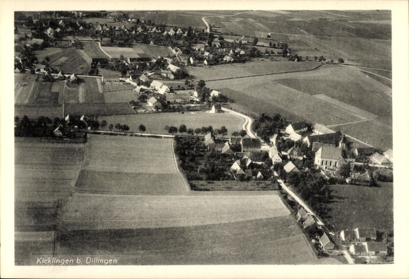 Postcard Kicklingen Dillingen in Saarland, aerial view of Kicklingen, beautiful landscape, fields and H