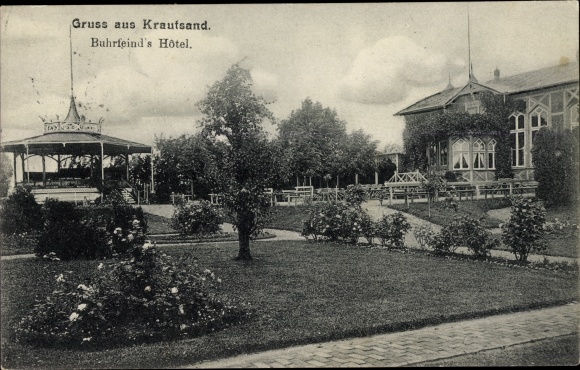 Postcard Elbinsel Krautsand Drochtersen in the district of Stade, Buhrfeind&#39;s Hotel