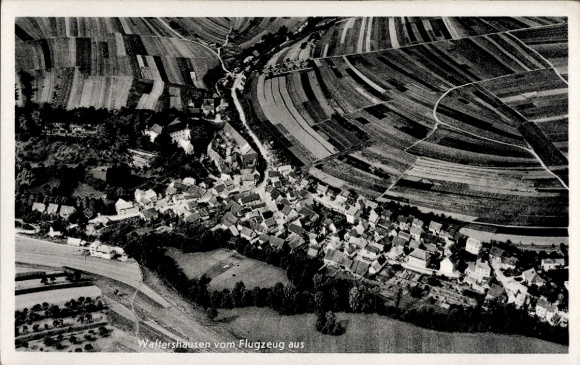 Postcard Waltershausen in Grabfeld Saal an der Saale Bavaria, aerial photograph