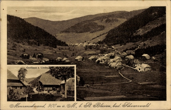 Postcard Menzenschwand St. Blasien in the Black Forest, general view, Gasthaus zur Linde