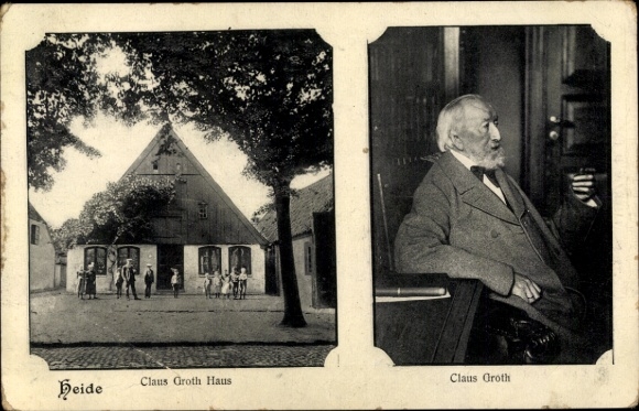 Ak Heide in Holstein, The Klaus Groth House, schrijver Klaus Groth in profiel