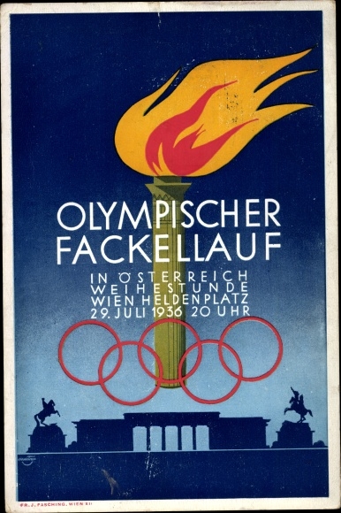 Künstler Ak Wien, Olympischer Fackellauf, Heldenplatz, Olympia 1936