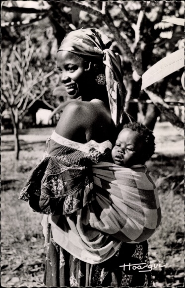 Postcard mother and her child, African woman, headscarf