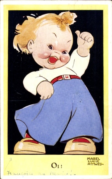 Ak Oberlössnitz Oberlößnitz Radebeul Sachsen, Mabel Lucie Attwell ein blondes Mädchen mit blau...