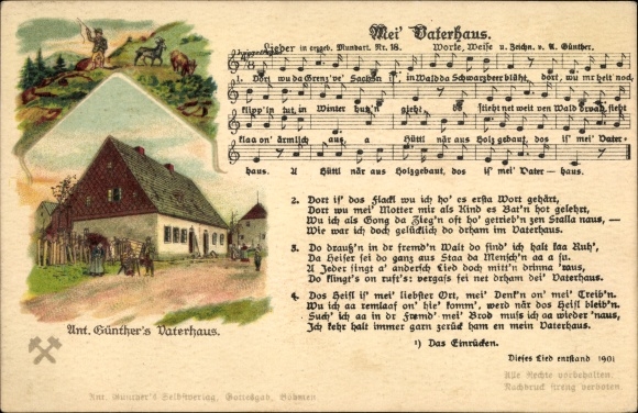 Song Postcard Günther, Anton, Gottesgab, Mei Vaterhaus, Erzgebirge dialect No. 18