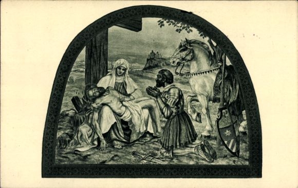 Postcard Bohosudov Mariaschein Region Ústí nad Labem, Pieta, Praying Man, Jesus after the Crucifixion