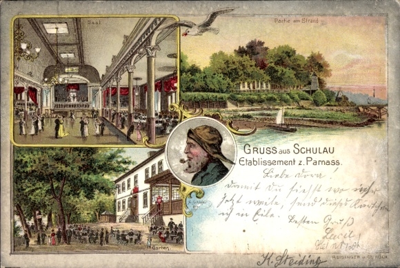 litho Schulau Wedel Sleeswijk Holstein, vestiging z. Parnassus, visser