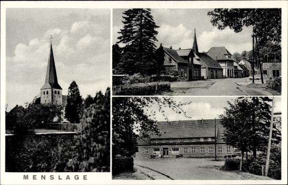 Ak Menslage in Nedersaksen, kerk, straatdelen
