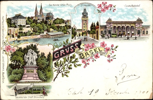 Litho Bâle Basel Stadt Schweiz, Zentralbahnhof, Münster, Pfalz, Denkmal