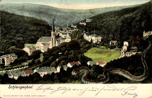 Postcard Schlangenbad in the Taunus Hessen, general view of the town, bird's eye view, snake