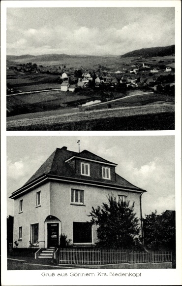 Postcard Gönnern Angelburg in Hesse, total view of the village, residential building