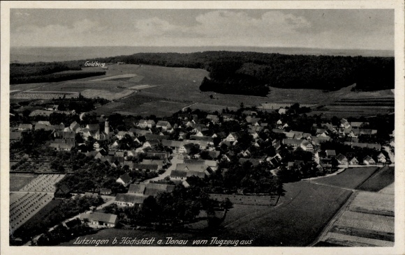 Postcard Lutzingen near Höchstadt on the Danube, aerial photograph of Goldberg, Lutzingen, Höchstädt, rural