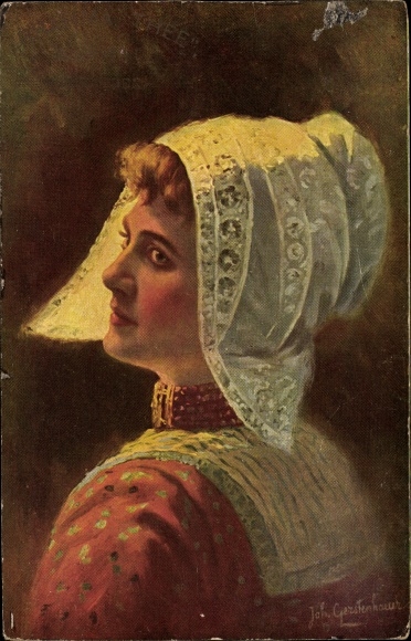 Künstler Ak Gerstenhauer, Johann Georg, Frau in niederländischer Tracht, Haube