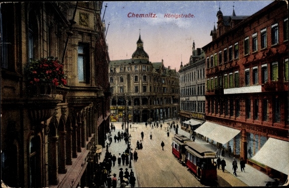 Postcard Chemnitz Sachsen, Königstraße, tram
