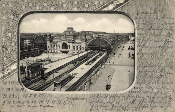 Passepartout Postcard Dresden Old Town, Main Station