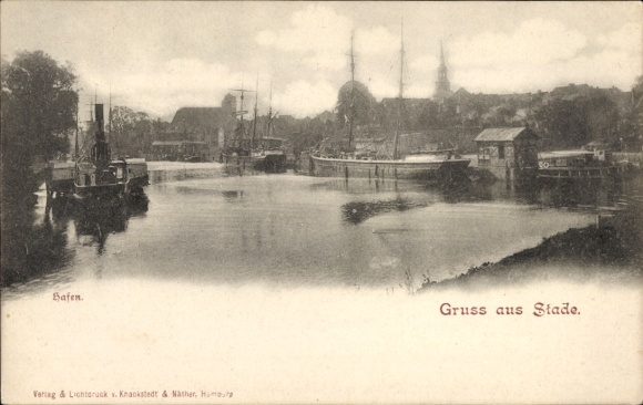 Postcard Stade in Lower Saxony, harbour