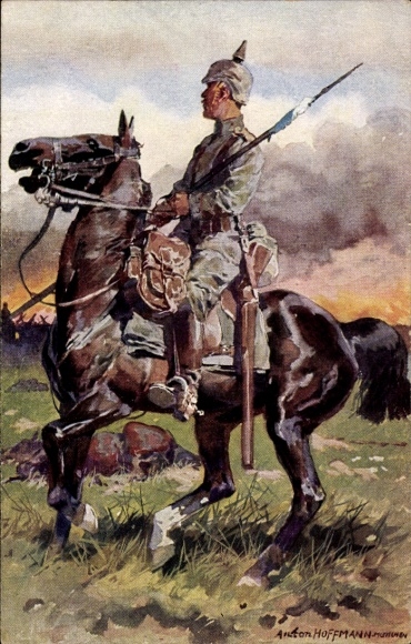 Kunstenaar Ak Hoffmann, Anton, soldaat op het slagveld, vrijwillige verpleging in de oorlog