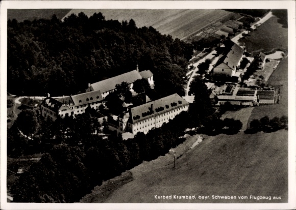 Postcard Krumbach in Schwaben, Krumbad, aerial photograph