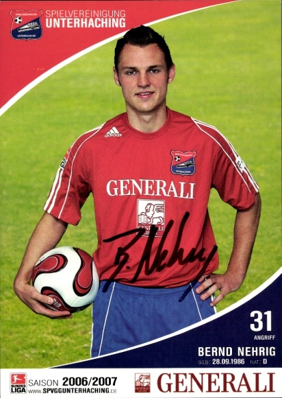 Autograph card footballer Bernd Nehrig, SpVgg Unterhaching, autograph