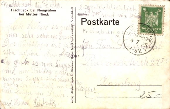 Postcard Hamburg Harburg Neugraben Fischbek, At Mother Rieck