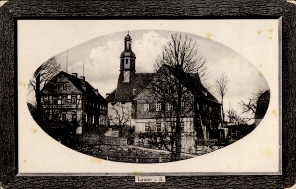 Postcard Lauter Bernsbach in the Ore Mountains Saxony, partial view, church