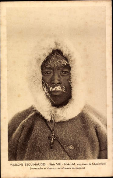 KP Chesterfield Inlet Nunavut, Nakaolak, Missions Esquimaudes, Eskimos z krzyżowym łańcuchem, mrożona broda