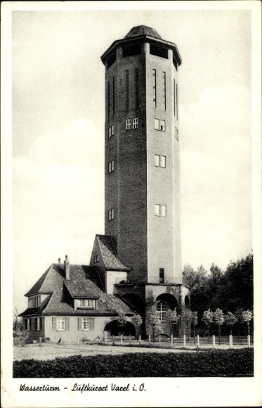 Postcard Varel am Jadebusen, street section with a view of the water tower