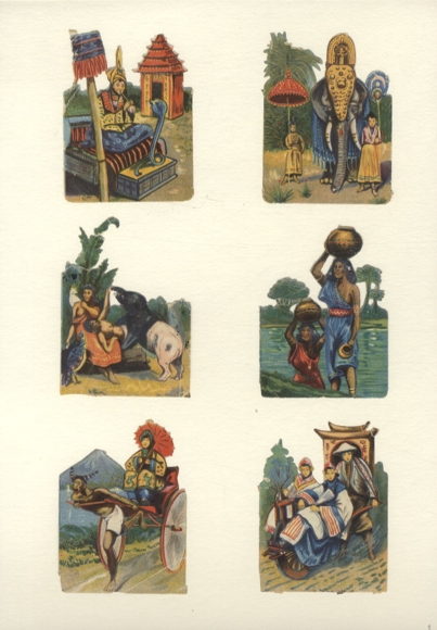 6 wafers Asians / Chinese in typical clothing and at work, each approx. 8 x 6 cm