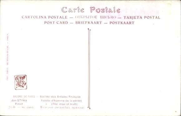 Artist Postcard Styka, J., writer Lev Tolstoy, portrait