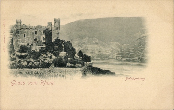 Postcard Trechtingshausen am Rhein, Burg Reichenstein, Falkenburg