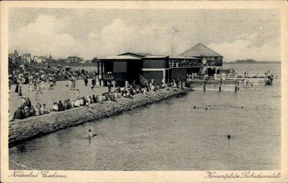Postcard Nordseebad Cuxhaven, North Sea resort, concert venue, seaside resort, bathers