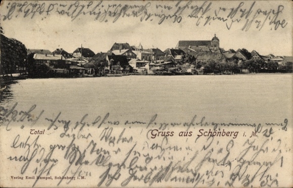 Postcard Schönberg in Mecklenburg, total view