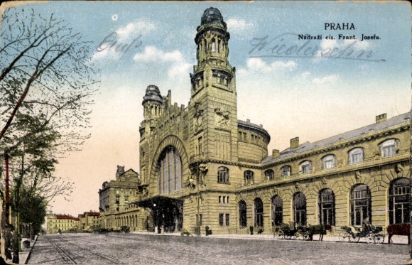 Postcard Praha Prague Czech Republic, train station
