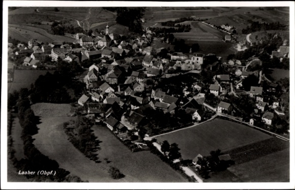 Postcard Laaber in the Upper Palatinate, aerial view of old houses, fields, church
