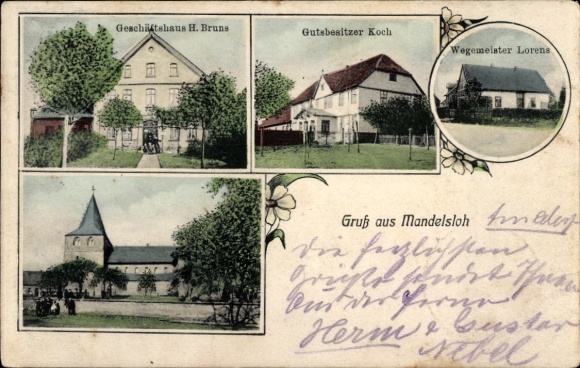 Ak Mandelsloh Neustadt am Rübenberge, Geschäftshaus H. Bruns, Gut Koch, Kirche, Wegemeister Lorens